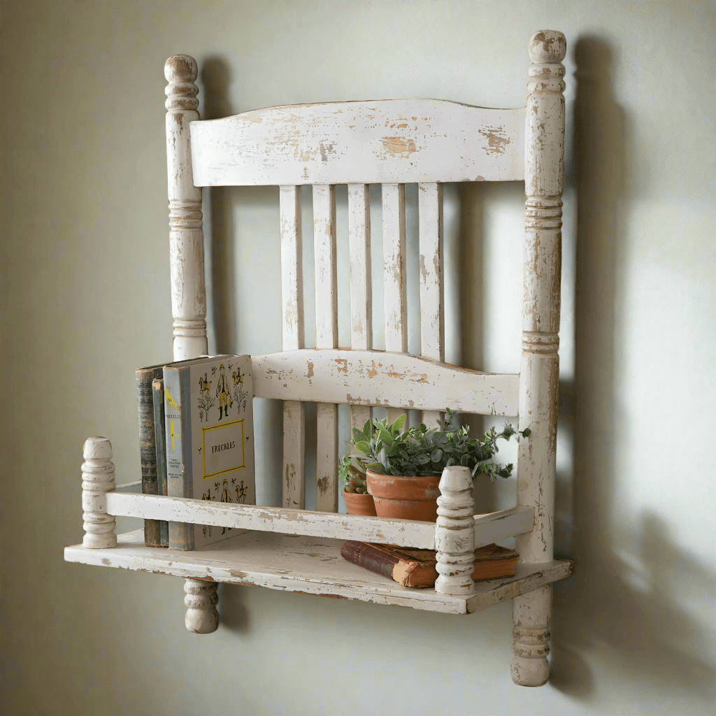 Distressed Vintage Inspired Repurposed Chair Wall Shelf – Vintage
