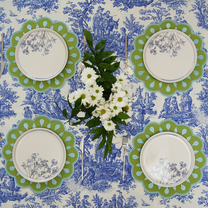 DROPLET GREEN ROUND FABRIC PLACEMAT (Set Of 4)