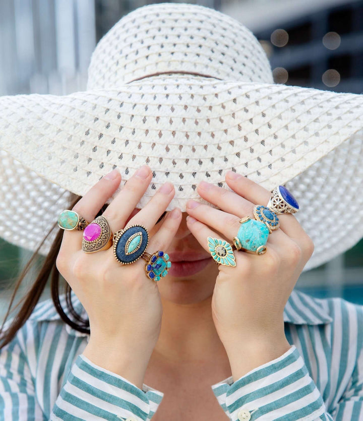 Duality Blue Lapis and Turquoise Golden Statement Ring