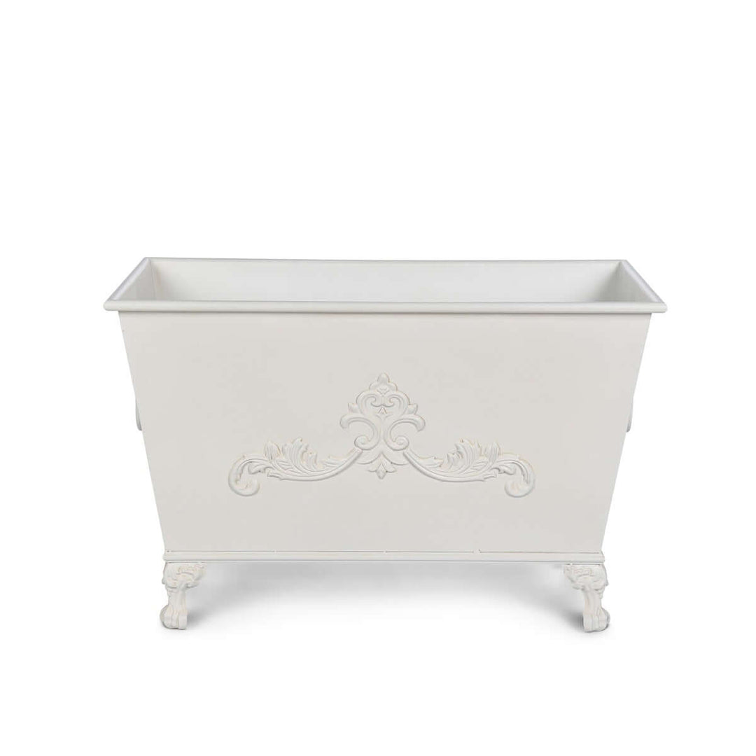 Grand Scroll Rectangular Planter, Antiqued White