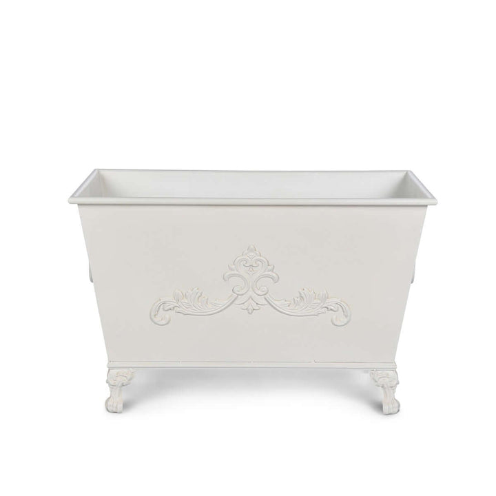 Grand Scroll Rectangular Planter, Antiqued White