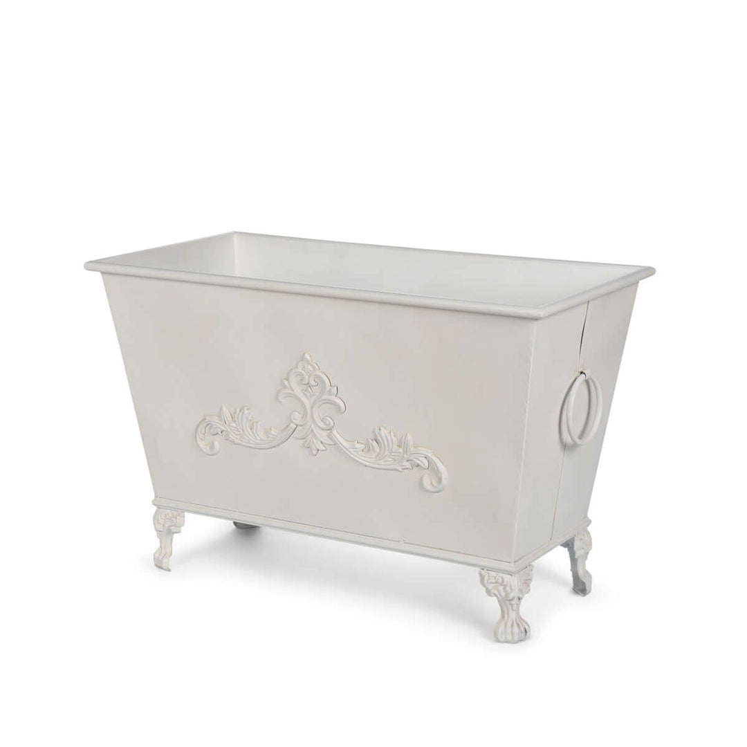 Grand Scroll Rectangular Planter, Antiqued White