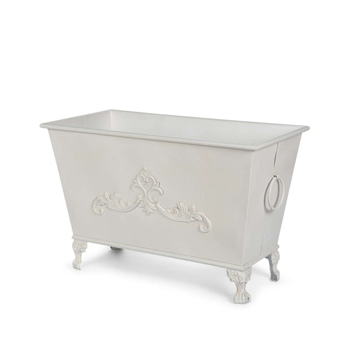 Grand Scroll Rectangular Planter, Antiqued White