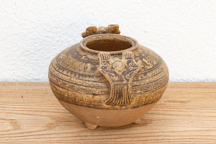 Early Chinese Terracotta Jar with Animal-Form Handles on display.