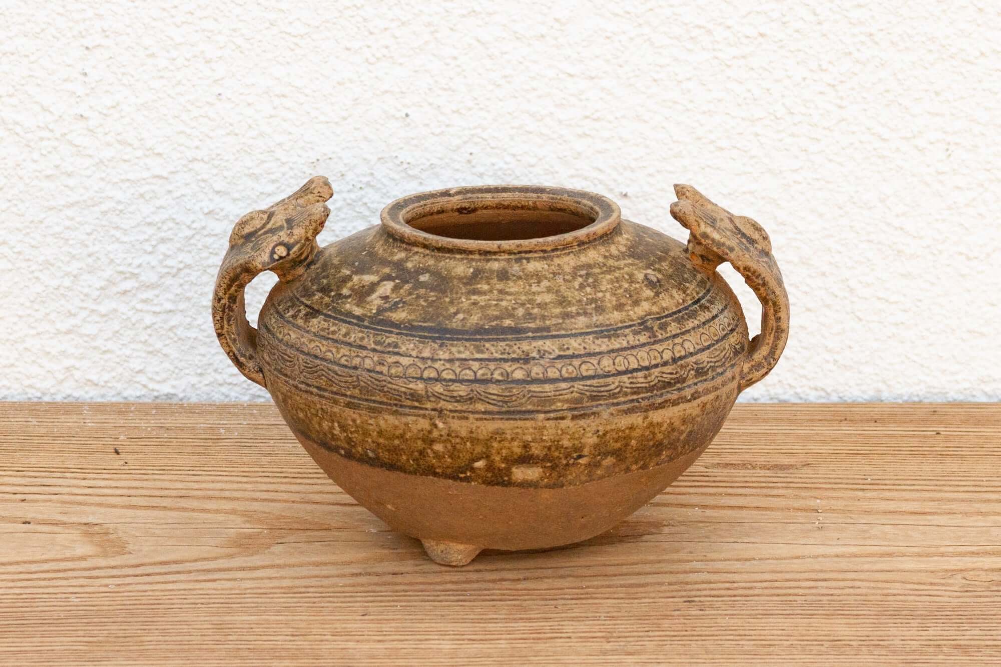 Early Chinese Terracotta Jar with Animal-Form Handles – Vintage