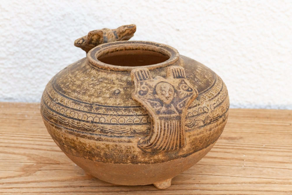 Alt Tag: Early Chinese Terracotta Jar with Animal-Form Handles displaying intricate craftsmanship.