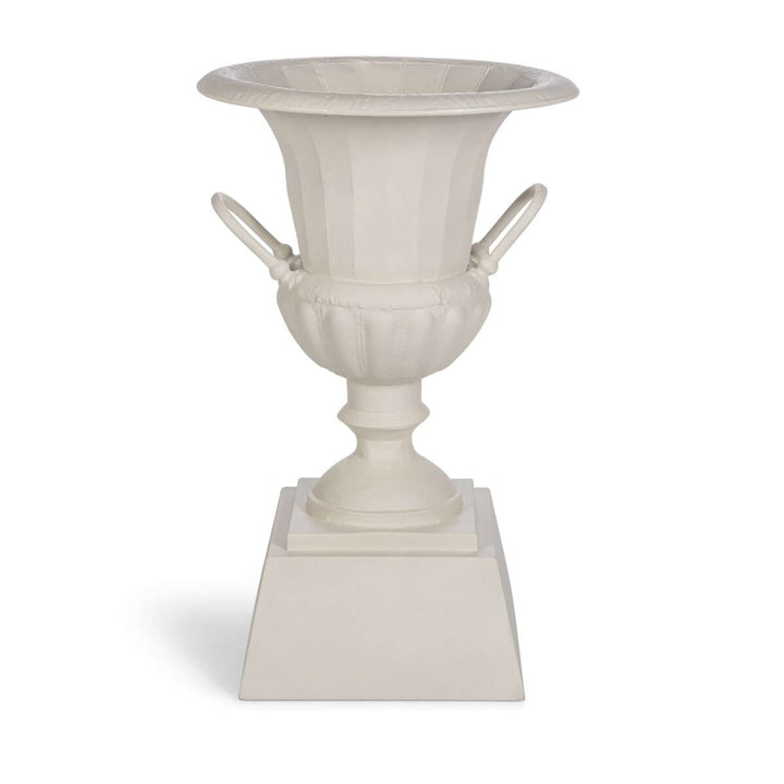 Fluted Metal Urn with Pedestal, Soft White, 33"H