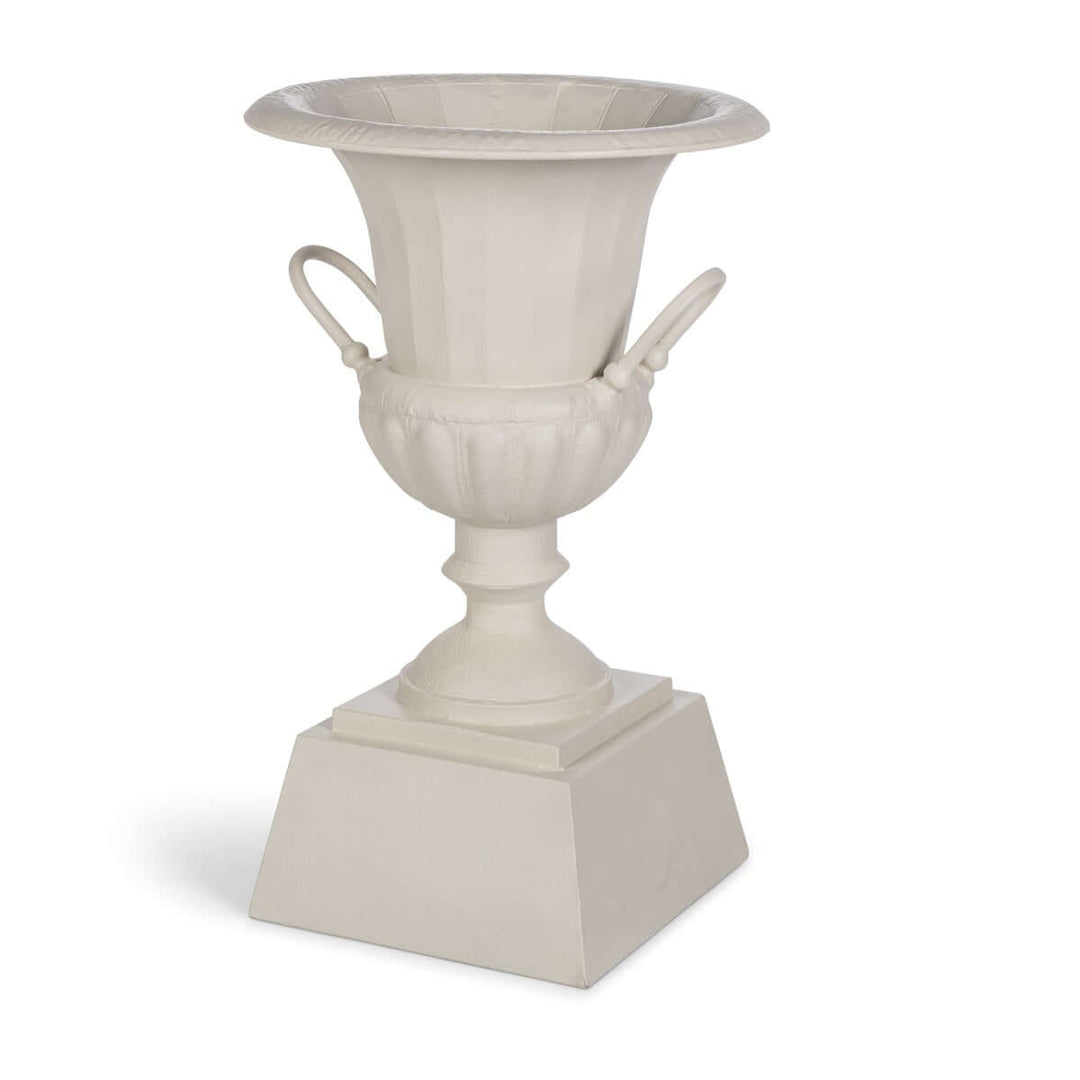 Fluted Metal Urn with Pedestal, Soft White, 33"H