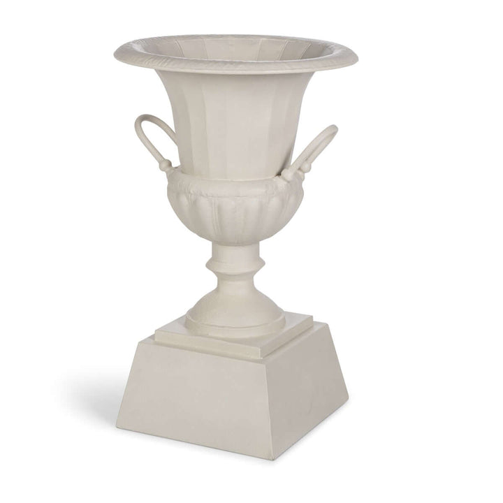 Fluted Metal Urn with Pedestal, Soft White, 33"H
