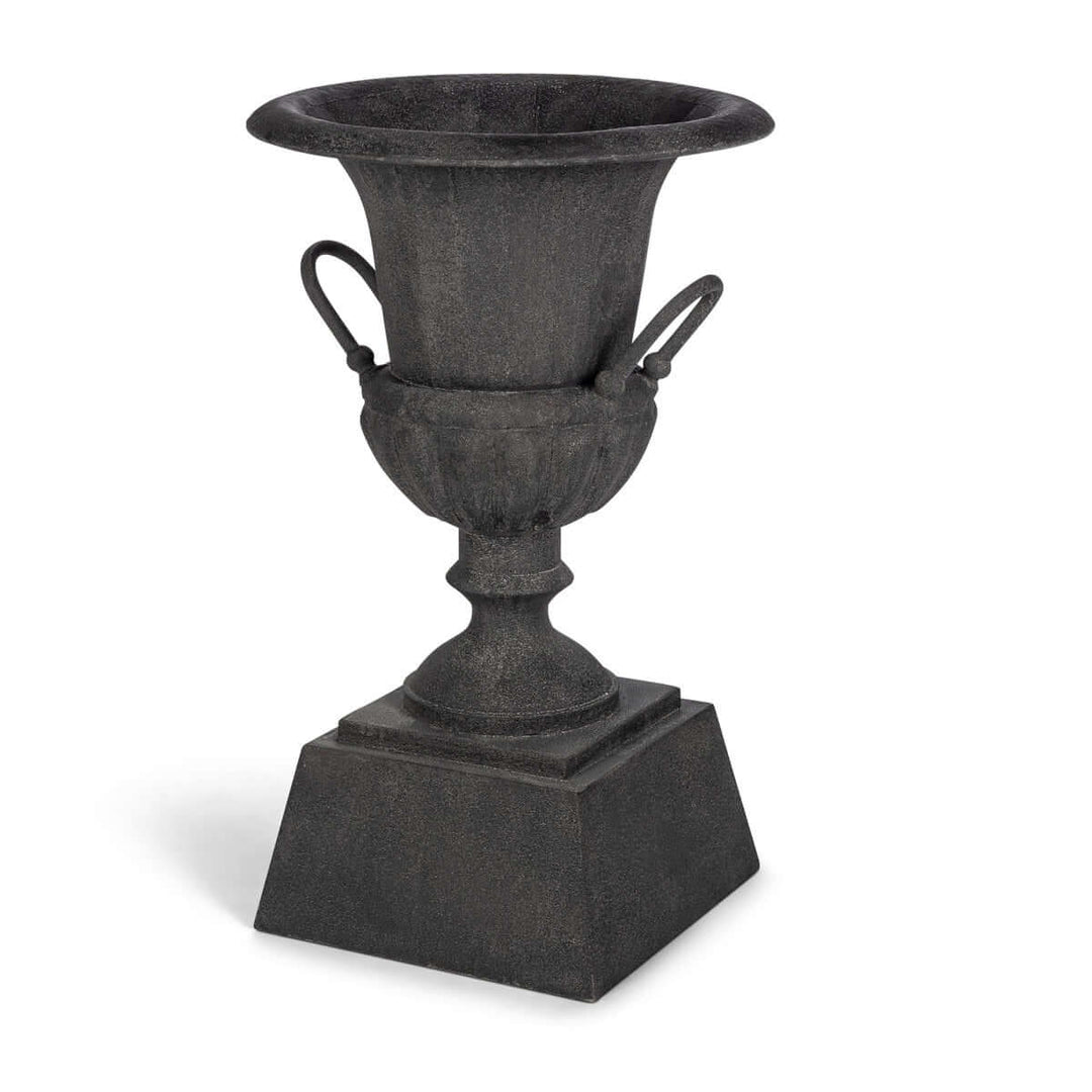 Fluted Metal Urn with Pedestal, Noir, 33"H