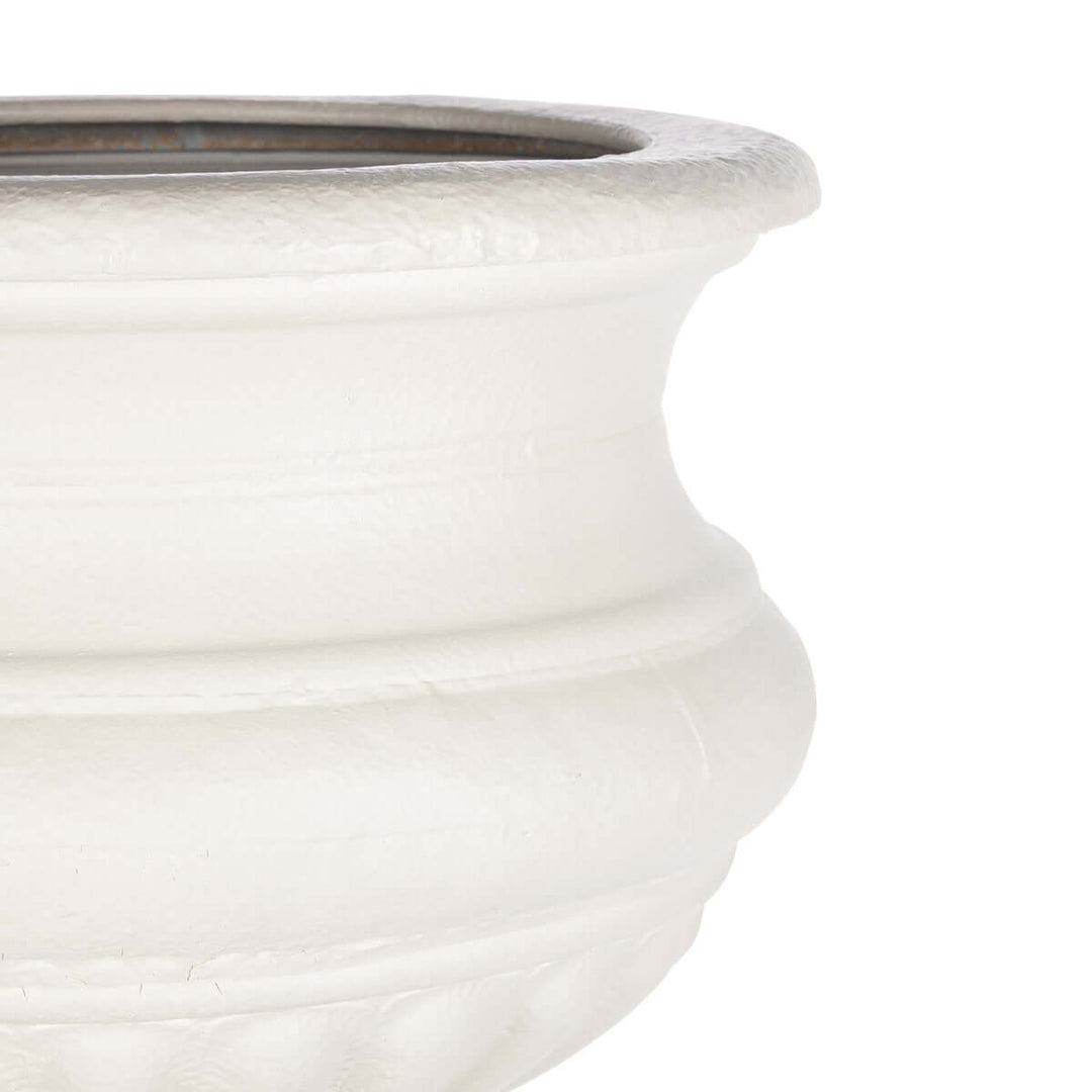 Large Metal Portico Urn w/ Tall Pedestal, Soft White