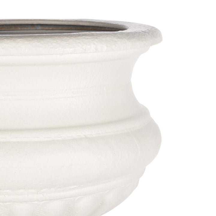Large Metal Portico Urn w/ Tall Pedestal, Soft White