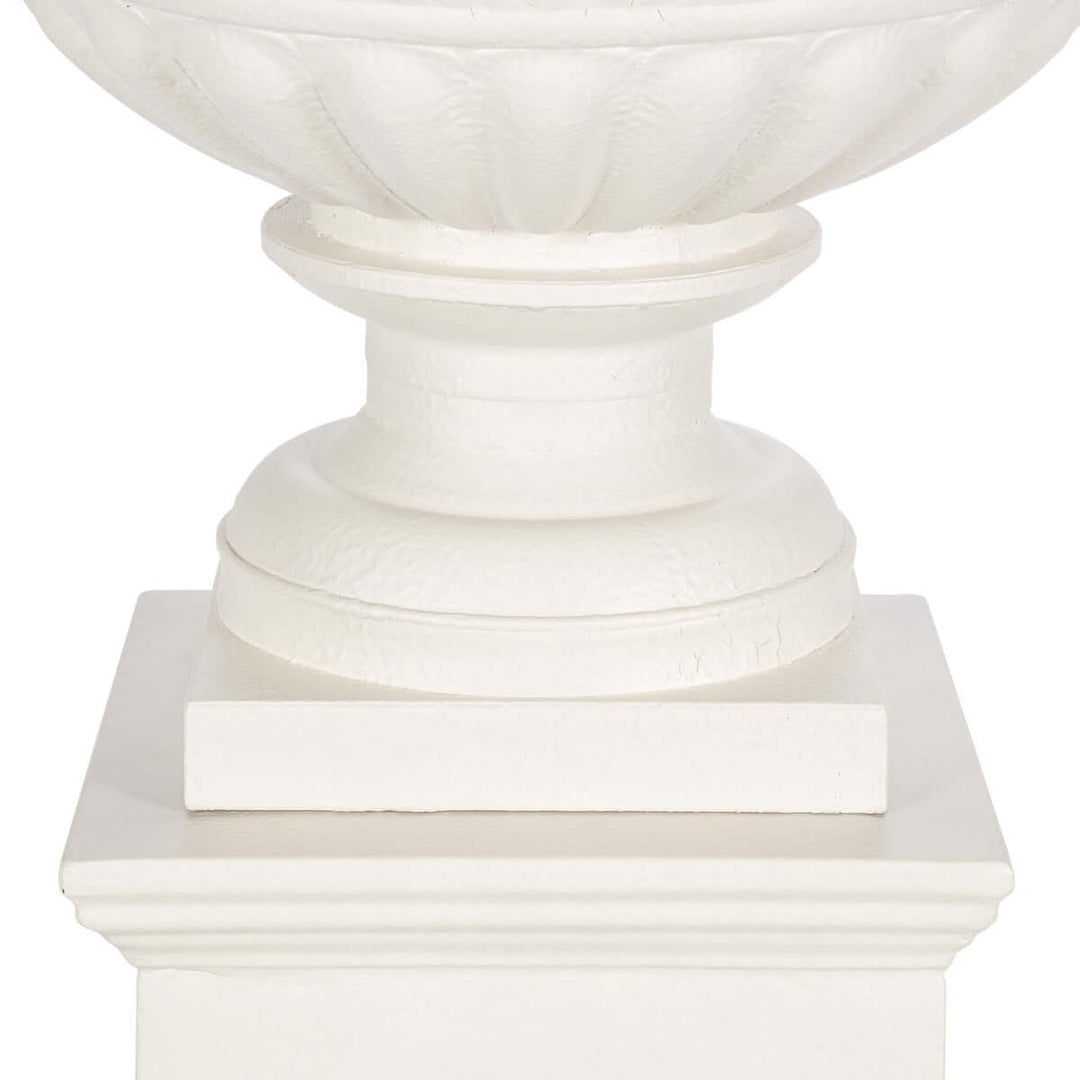 Large Metal Portico Urn w/ Tall Pedestal, Soft White