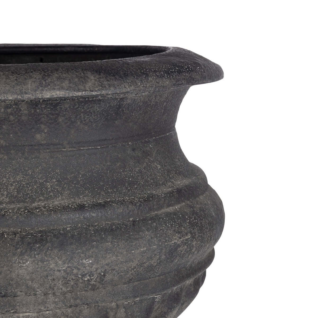Large Metal Portico Urn w/ Tall Pedestal, Noir