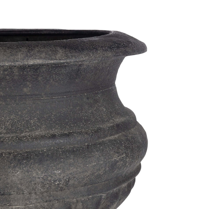 Large Metal Portico Urn w/ Tall Pedestal, Noir
