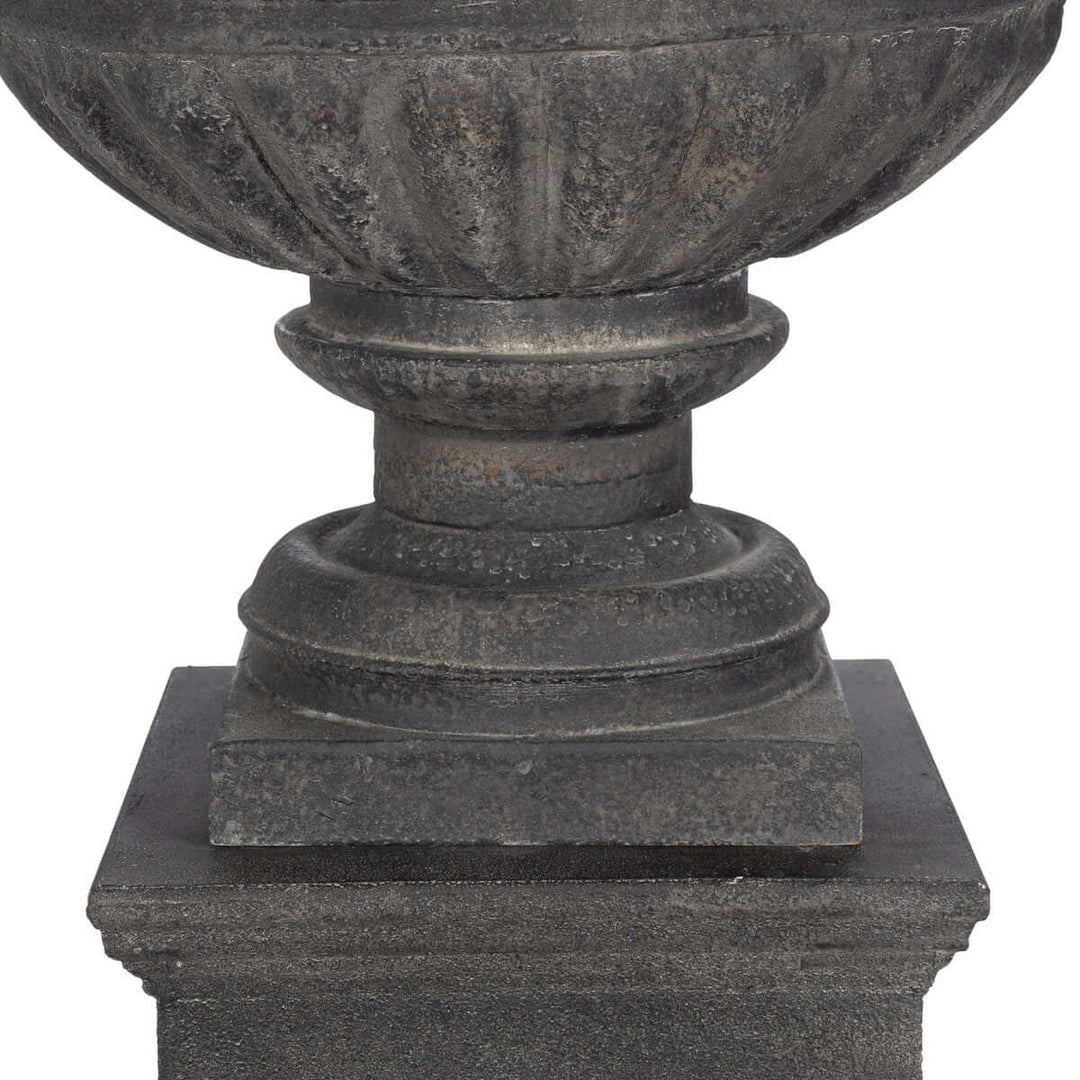 Large Metal Portico Urn w/ Tall Pedestal, Noir