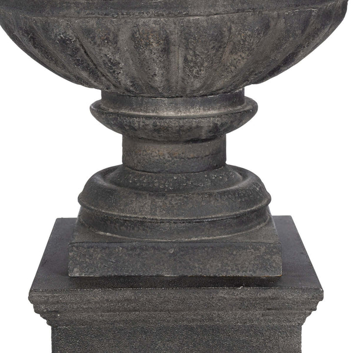 Large Metal Portico Urn w/ Tall Pedestal, Noir