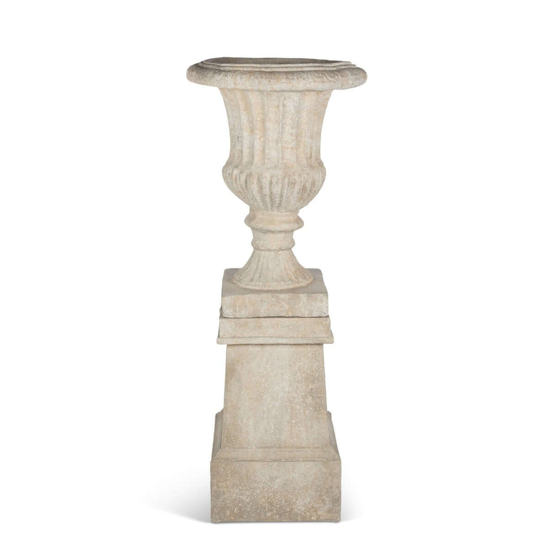 Tall Urn With Pedestal, Aged Stone, 55.5"H