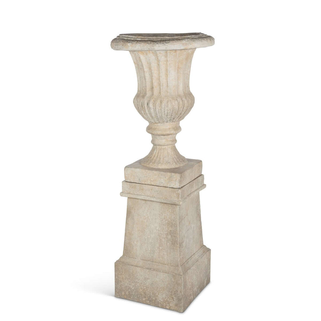 Tall Urn With Pedestal, Aged Stone, 55.5"H