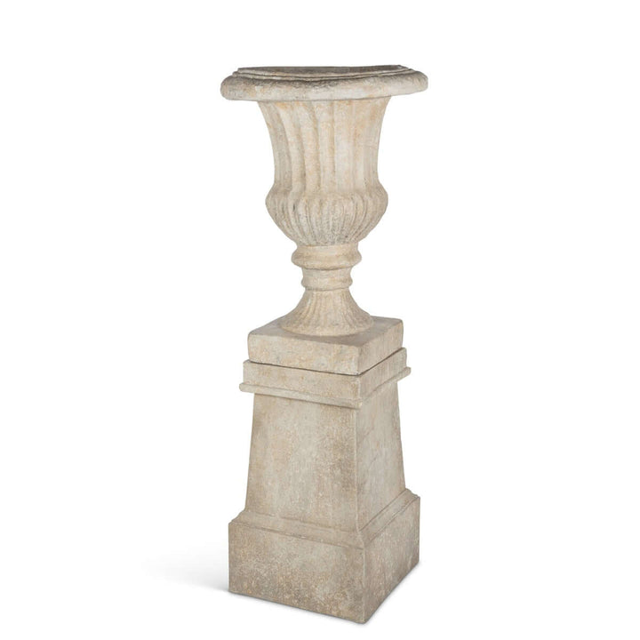 Tall Urn With Pedestal, Aged Stone, 55.5"H