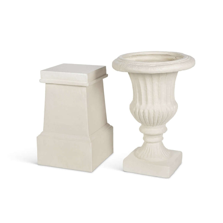 Tall Urn With Pedestal, Aged Stone, 55.5"H
