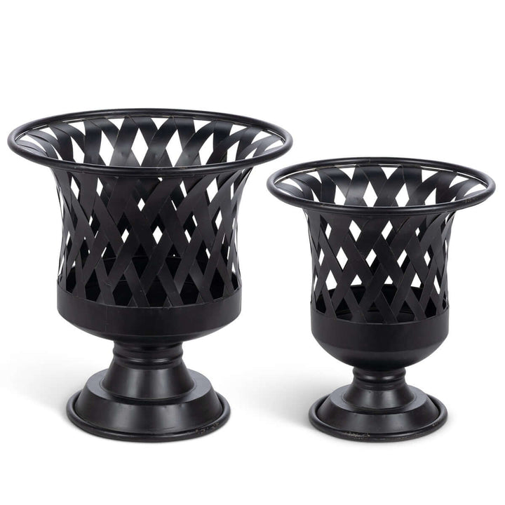 Woven Metal Classic Urn, Antiqued Black, Set of 2