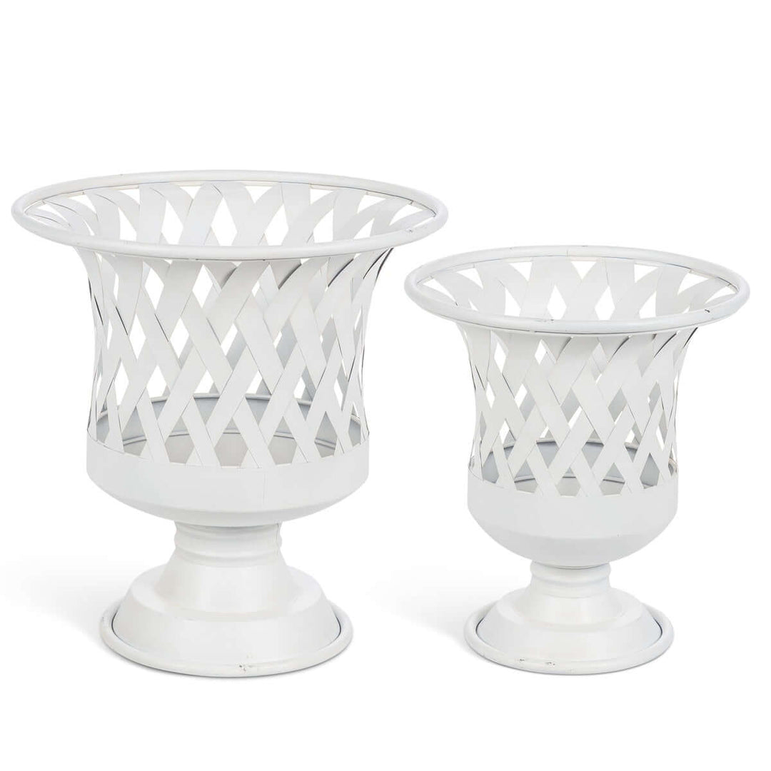 Woven Metal Classic Urn, Antiqued White, Set of 2