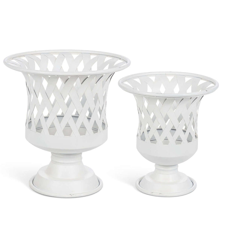 Woven Metal Classic Urn, Antiqued White, Set of 2