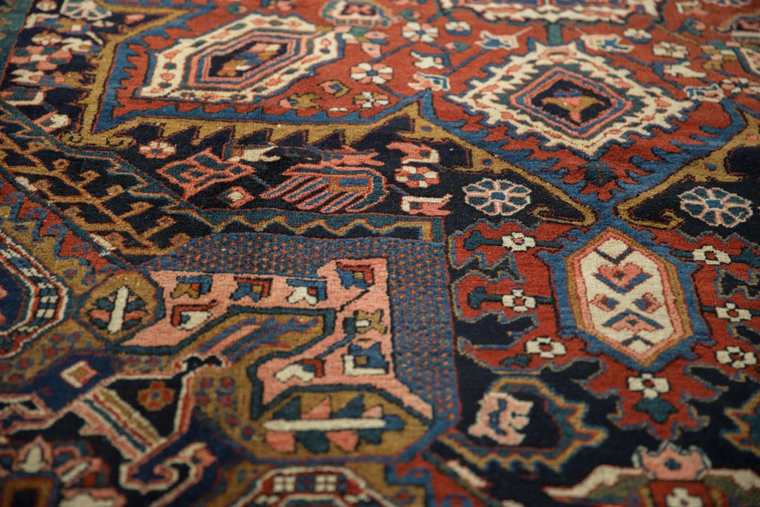 1950s Vintage Persian Heriz Carpet with Turtle Samovar Border