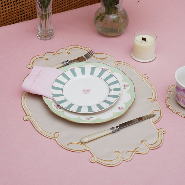 CELESTIA BEIGE OVAL FAUX LEATHER PLACEMAT & COASTER SET (Set Of 4)