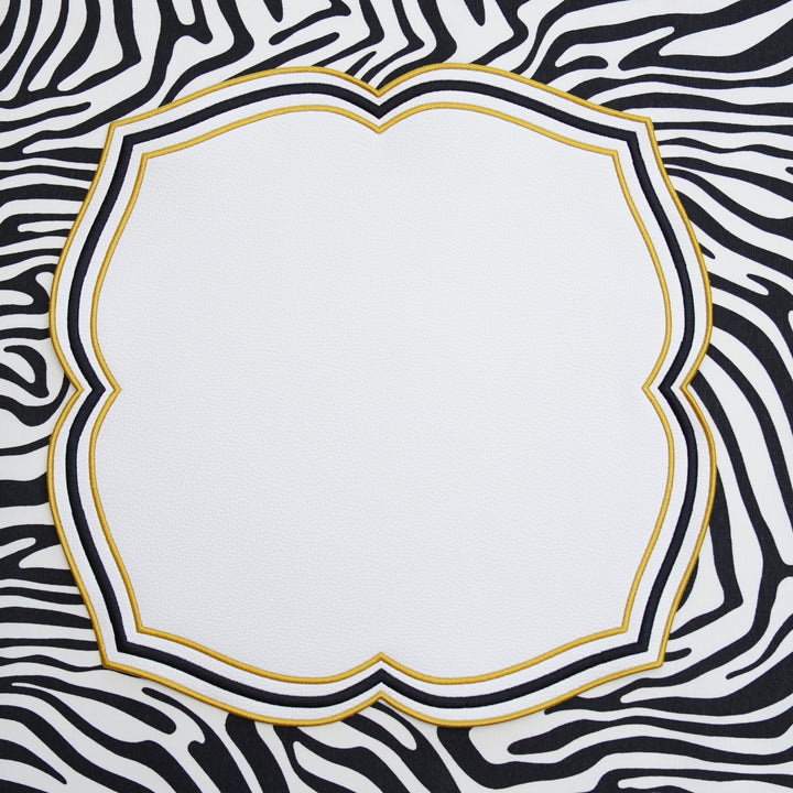 ZEAL WHITE BLACK & GOLD FAUX LEATHER PLACEMAT (Set Of 4)