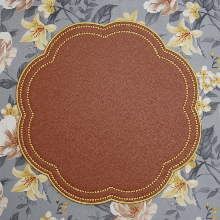 NURTURE BROWN GOLD SCALLOPED FAUX LEATHER PLACEMAT (Set Of 4)