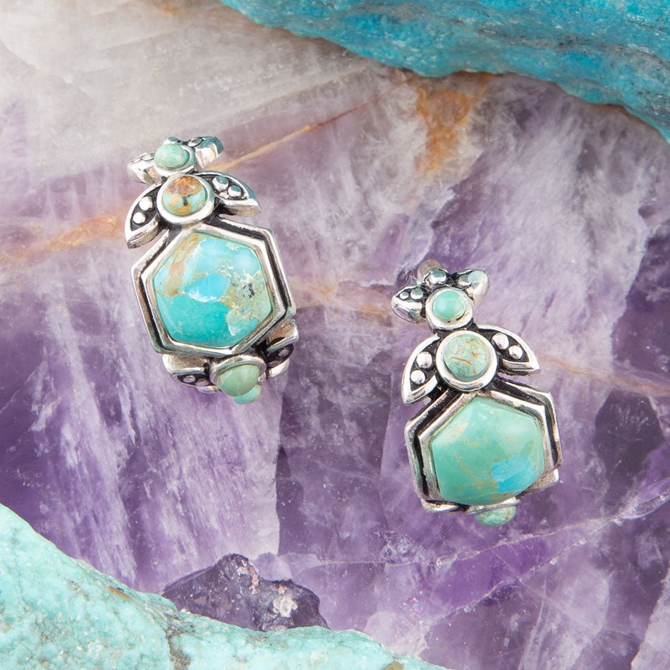Emile Blue Turquoise Sterling Silver Hoop Earrings