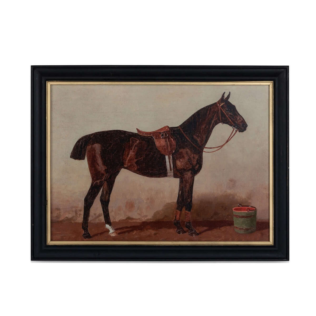 English Riding Horses Framed Prints by Emil Volker (Set of 4) featuring a 20th-century equestrian scene with a horse and saddle.