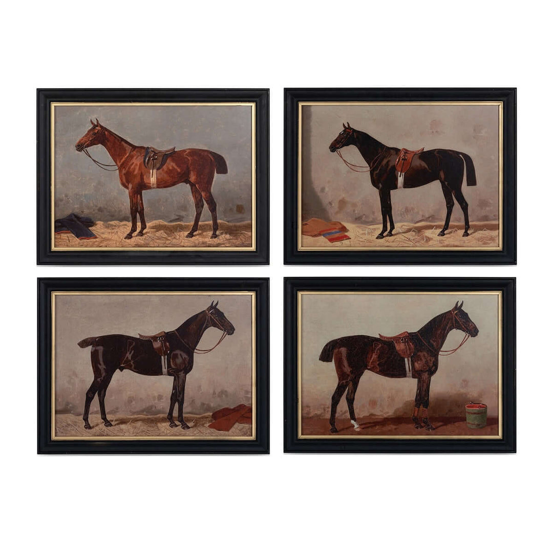 English Riding Horses Framed Prints by Emil Volker (Set of 4) depicting early 20th-century equestrian nobility.