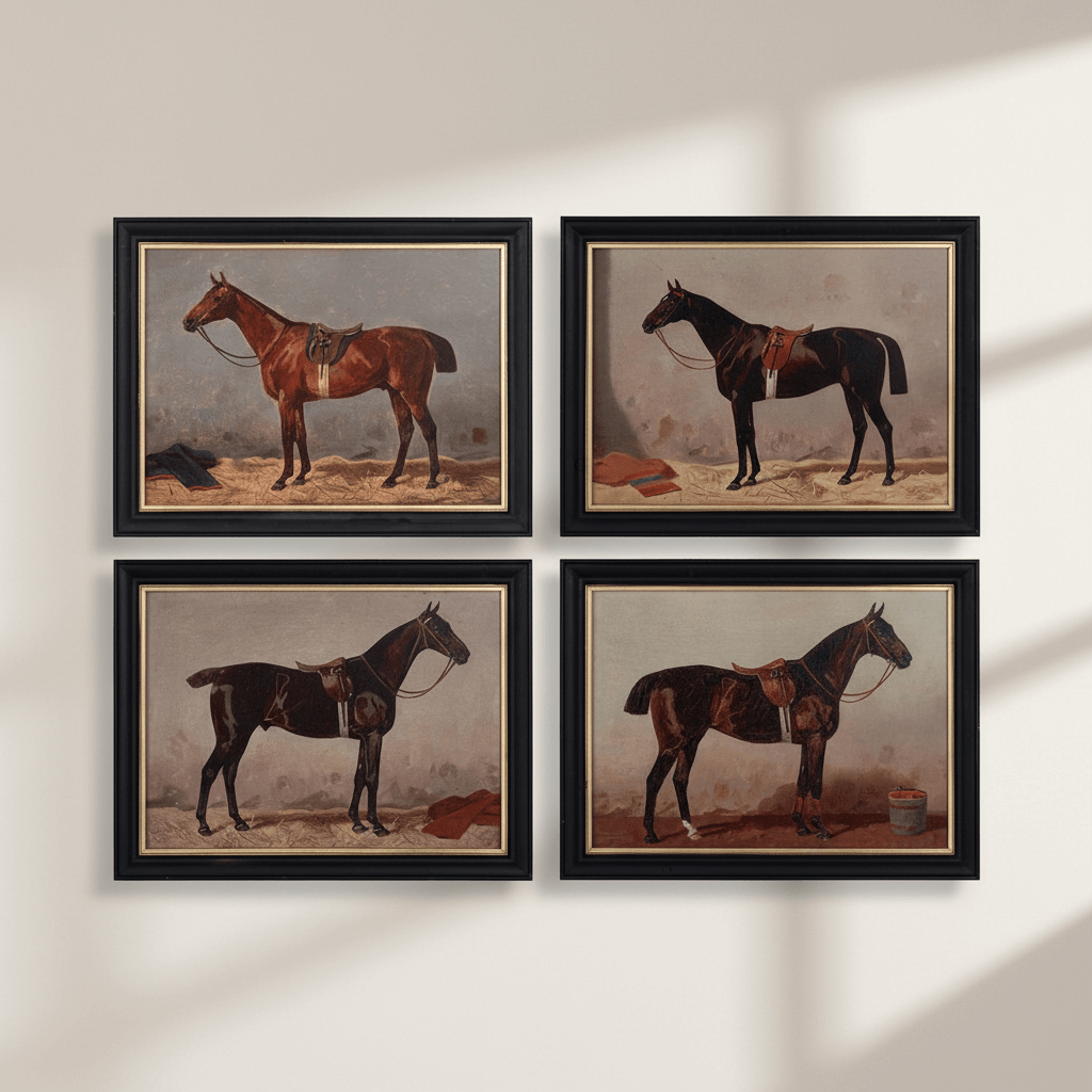 English Riding Horses Framed Prints by Emil Volker (Set of 4) showcasing early 20th-century equestrian nobility and culture.