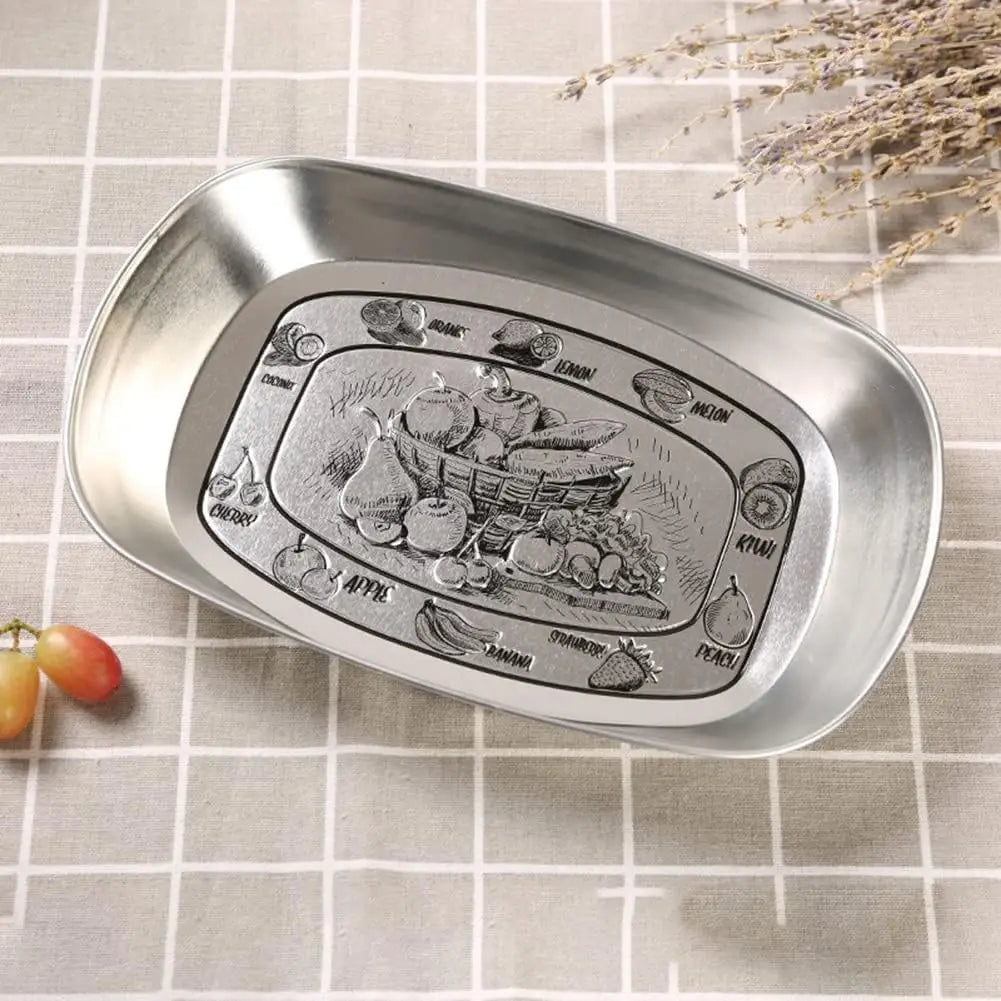 Engraved Country Scene Serving Tray styled with coffee and a pastry