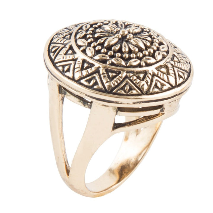 Engraved Golden Bronze Statement Ring