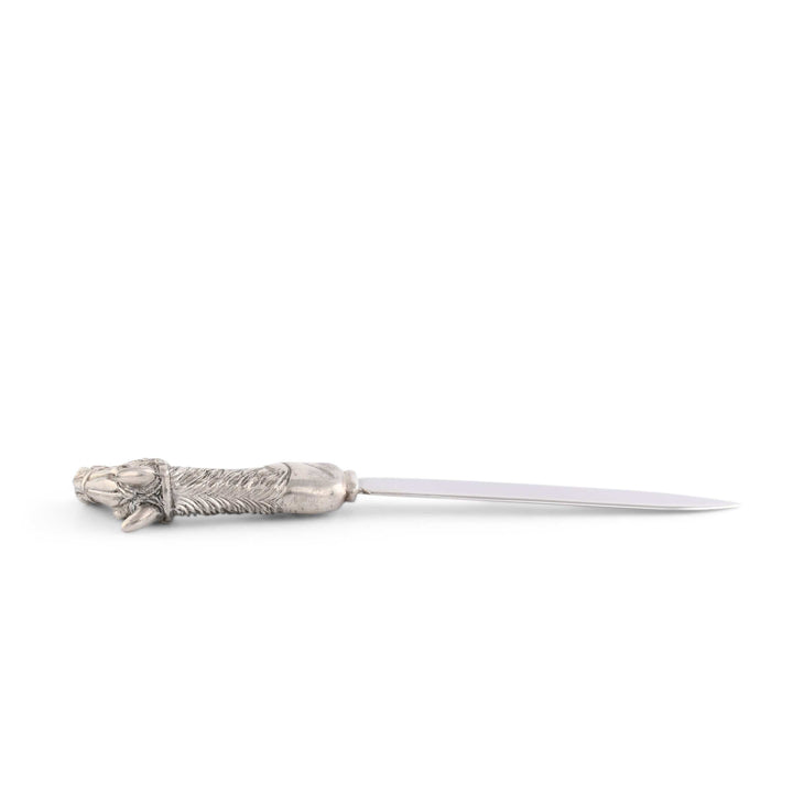 Equestrian Horse Head Letter Opener crafted in pewter and stainless steel, elegant desk accessory combining function and sculptural design.