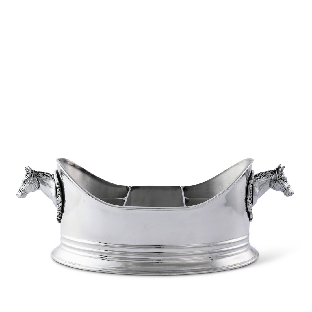 Front view of Equestrian Manor Silverware Caddy, styled with horse head handles, reflecting English countryside elegance.