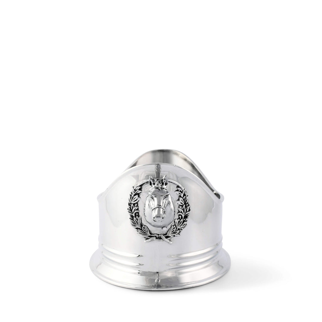 Elegant Equestrian Manor Silverware Caddy in lustrous aluminum with horse emblem, perfect for refined dining settings.