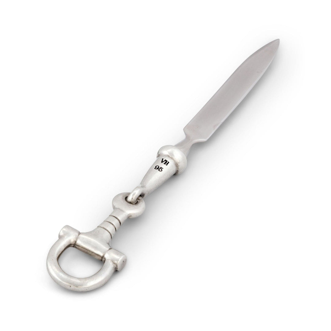 Equestrian Bit Letter Opener in pewter and stainless steel. Elegant desk accessory for opening correspondence with style.