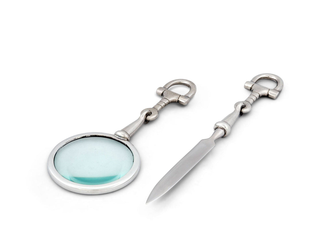 Equestrian Bit Letter Opener in pewter and stainless steel, elegant desk accessory, unique letter opener for refined correspondence handling.