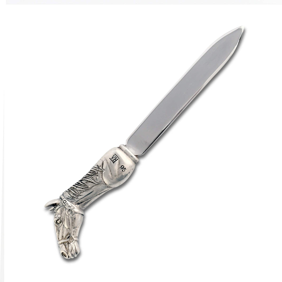 Equestrian Horse Head Letter Opener in pewter and stainless steel, featuring an elegant horse design for refined desk decor.
