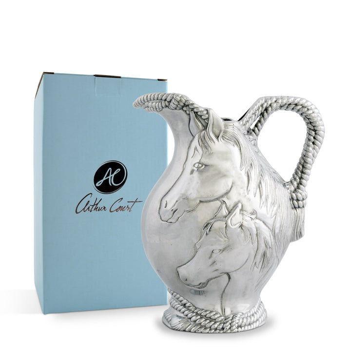 Equestrian Horse and Rope Pitcher with sculpted mare and foal design; elegant gift box included.