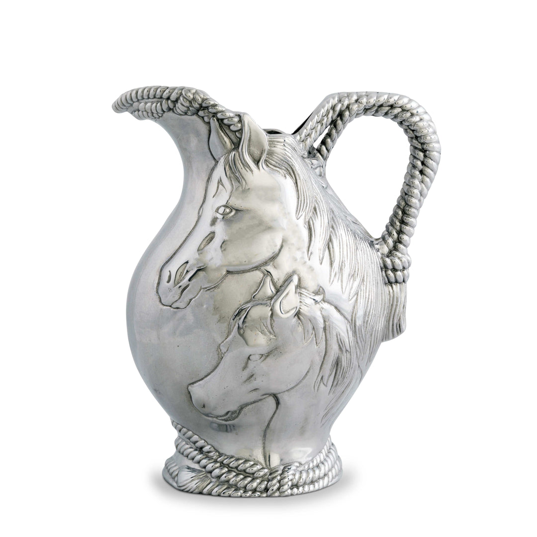 Equestrian Horse and Rope Pitcher featuring sculpted mare and foal design, showcasing Western style and heritage story.
