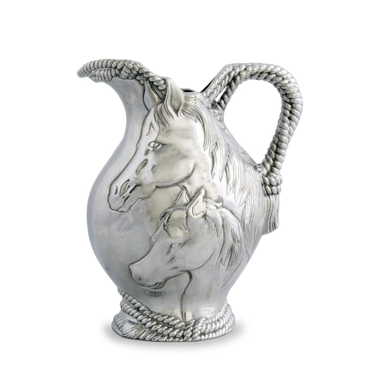 Equestrian Horse and Rope Pitcher featuring sculpted mare and foal design, showcasing Western style and heritage story.