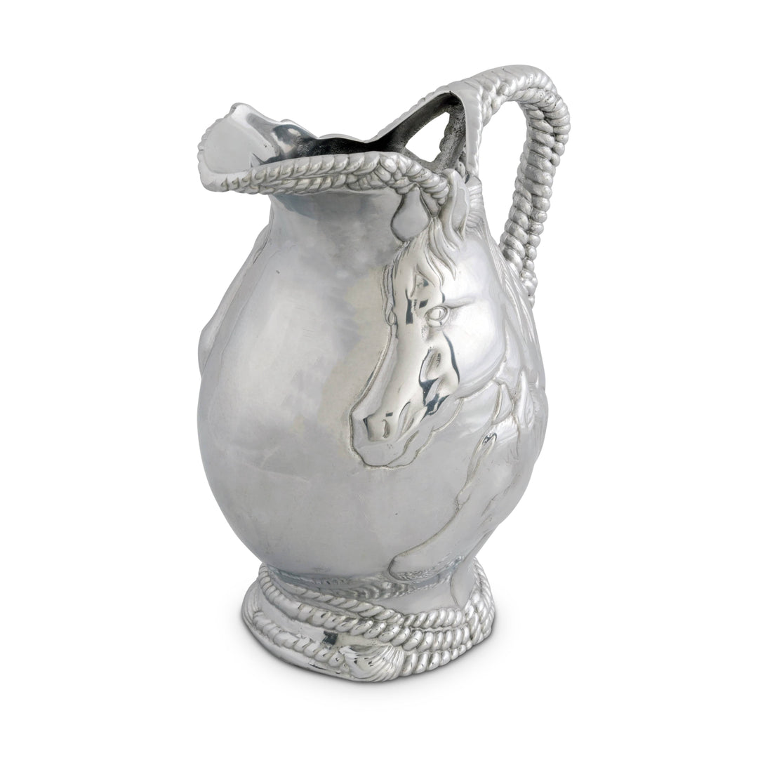 Equestrian Horse and Rope Pitcher with sculpted mare and foal design on a refined metal surface