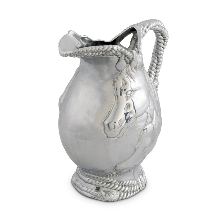 Equestrian Horse and Rope Pitcher with sculpted mare and foal design on a refined metal surface