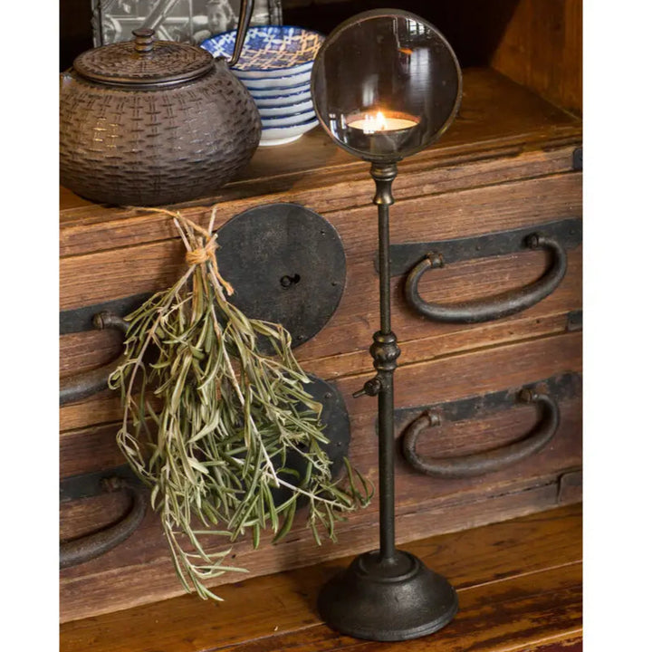 Vintage Iron Candle Holder with Magnifier